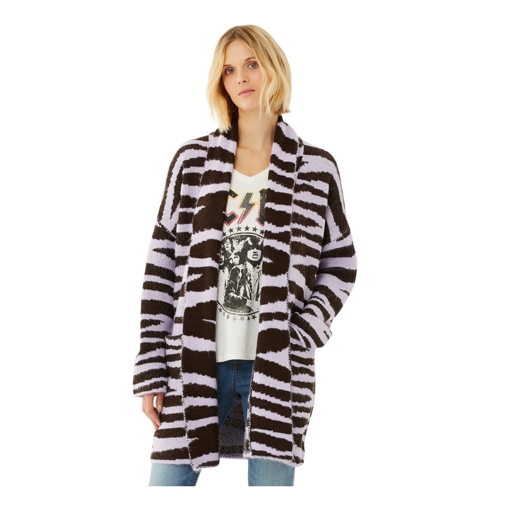 Zebra Print Open Front Cardigan